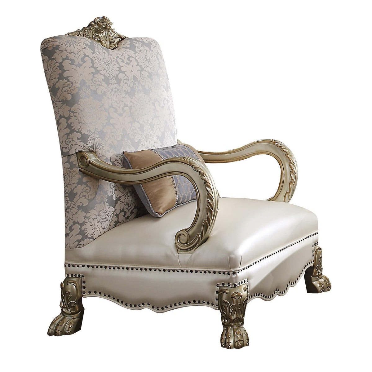 Benjara Nailhead Trim Accent Chair with Leatherette Seat and Lion Claw Feet, Beige
