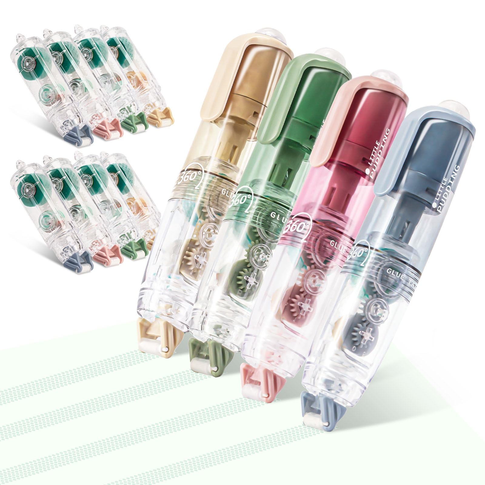 4 Pcs Double Sided Tape Roller with 8 Refills, Retractable Glue Tape Roller, Adhesive Tape Dispenser Runner for Scrapbooking and