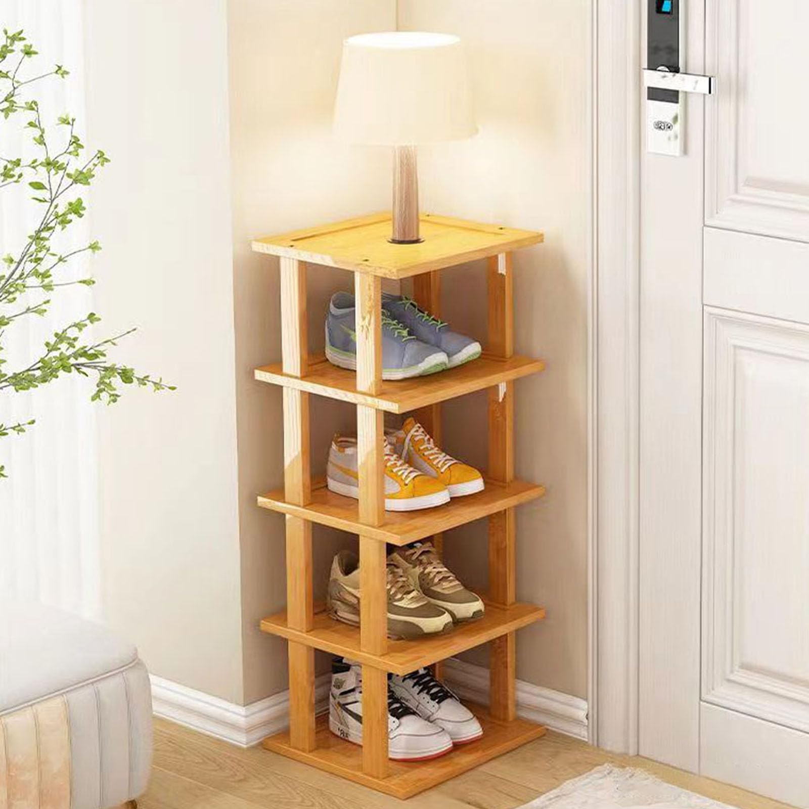 Bamboo Shoe Rack 5Tier- Vertical Shoe Rack for Small Spaces, Tall Narrow Shoe Rack Organizer for Closet Entryway Corner Garage a