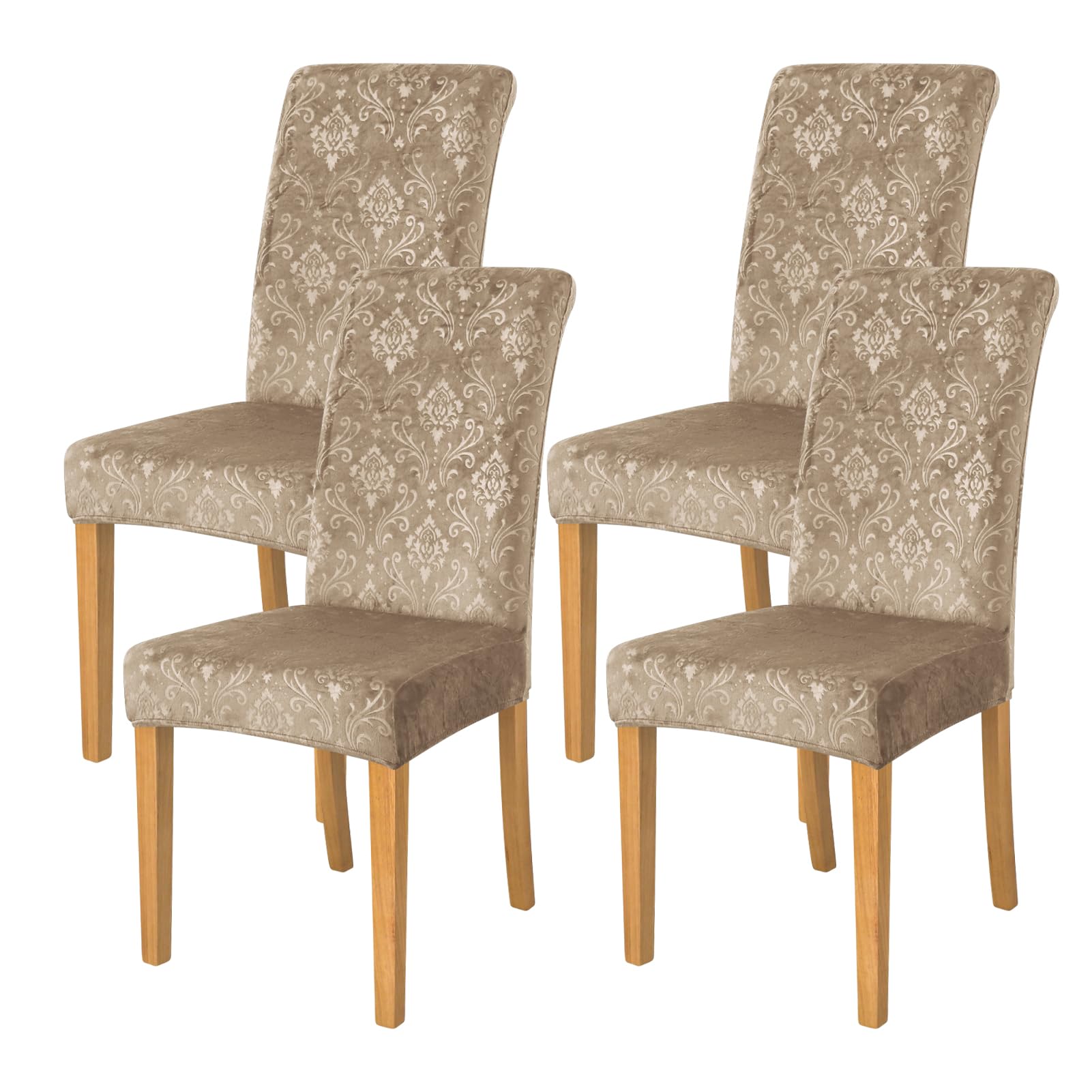 FORCHEER Chair Covers for Dining Chairs Set of 4,Velvet Beige Stretch Dining Room Chair Cover Kitchen Parsons Chair Slipcovers (