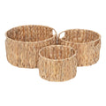QINGTUHOME Natural HandWoven Water Hyacinth Baskets with Handles(Set of 3)