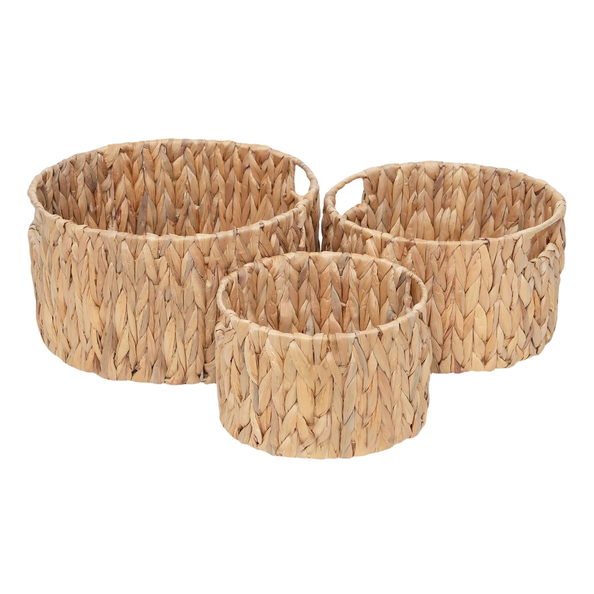 QINGTUHOME Natural HandWoven Water Hyacinth Baskets with Handles(Set of 3)