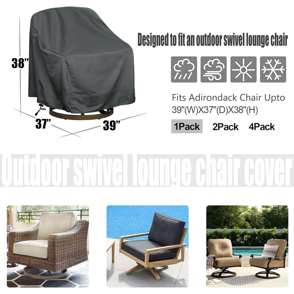 Outdoor Swivel Lounge Chair Cover 1 Pack, Fits To (39' W X 37' D X 38' H) Lawn Patio Chairs, 420D Tear-Resistant, Uv Resistant, Waterproof For Furniture Covers, Gray