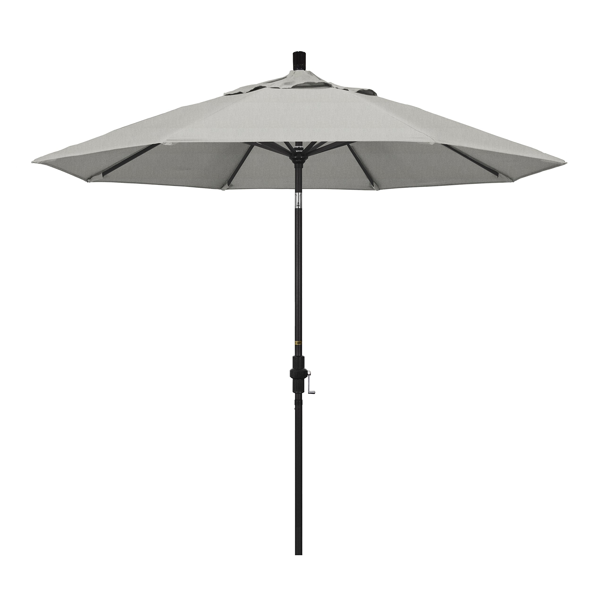 California Umbrella 9' Round Aluminum Market Umbrella, Crank Lift, Collar Tilt, Black Pole, Sunbrella Granite