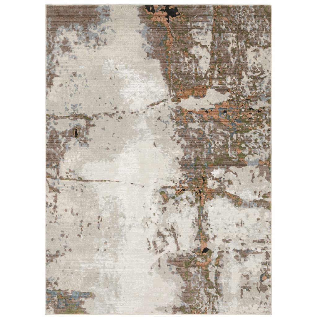 HomeRoots 508582 5 x 8 ft. Gray Salmon Pink Blue Beige & Green Abstract Power Loom Stain Resistant Rectangle Area Rug
