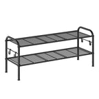 Songmics Shoe Rack, 2-Tier Shoe Organizer, Metal Shoe Shelf Storage With 4 Side Hooks, Holds 10 Pairs Of Shoes, Height-Adjustable Shoe Rack For Entryway, Hallway, Closet, Easy Assembly, Ink Black