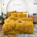 Morromorn 5 Pcs Shaggy Duvet Cover Bedding Set - Fluffy Comforter Cover Long Faux Fur Luxury Ultra Soft Cozy (Mustard Yellow, Ki