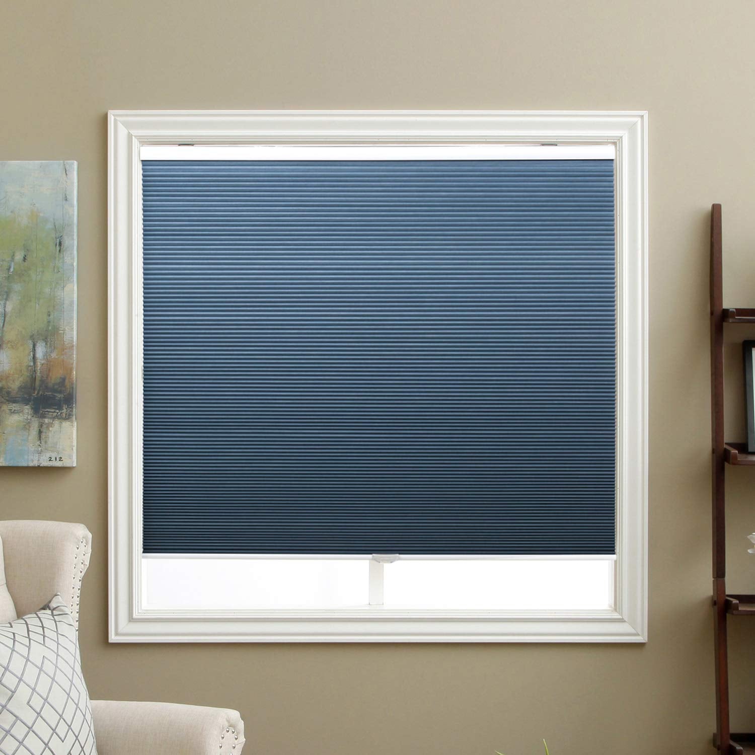 Blackout Shades, Room Darkening Honeycomb Blinds, Cordless Lift System, 24'' Wide x 64'' Wide, Ocean Blue(Blackout)
