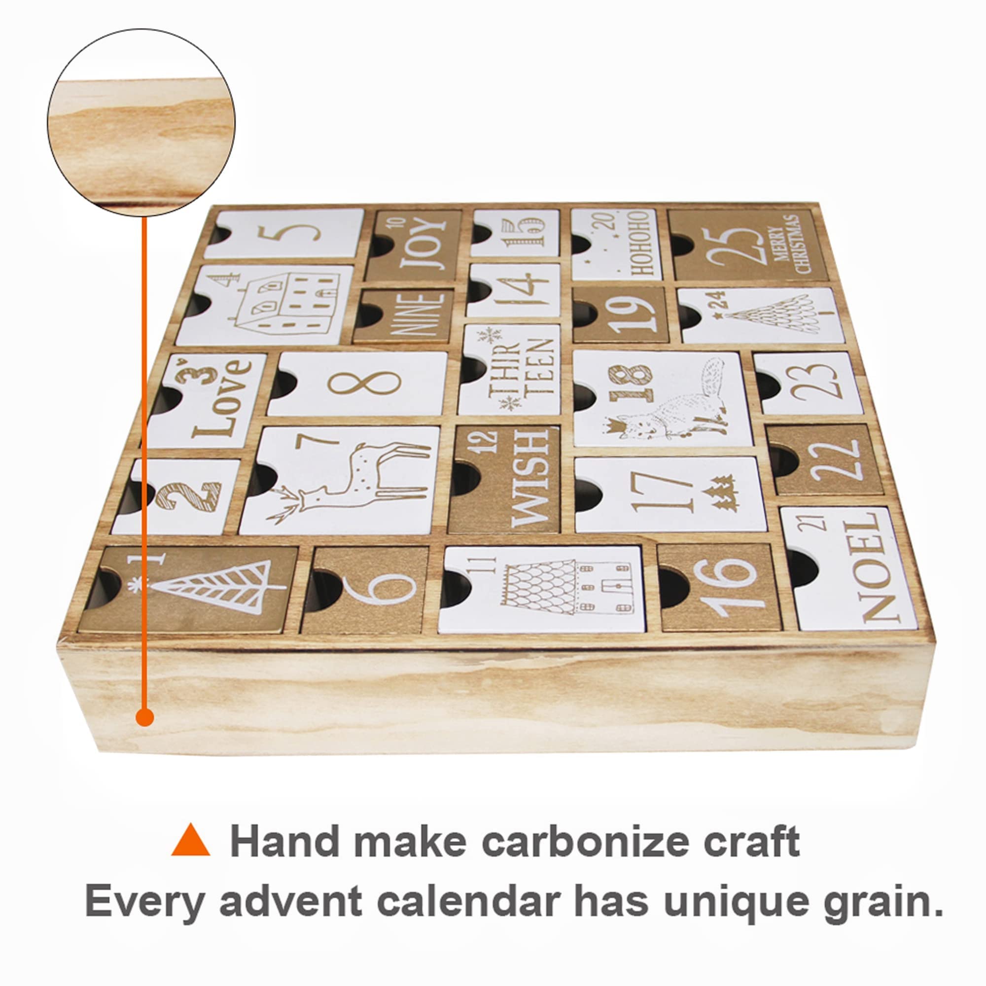 Juegoal Advent Calendar With 25 Drawers Countdown To Christmas, Refillable Wooden Advent Xmas Gift For Kids, 12 Inches Tall