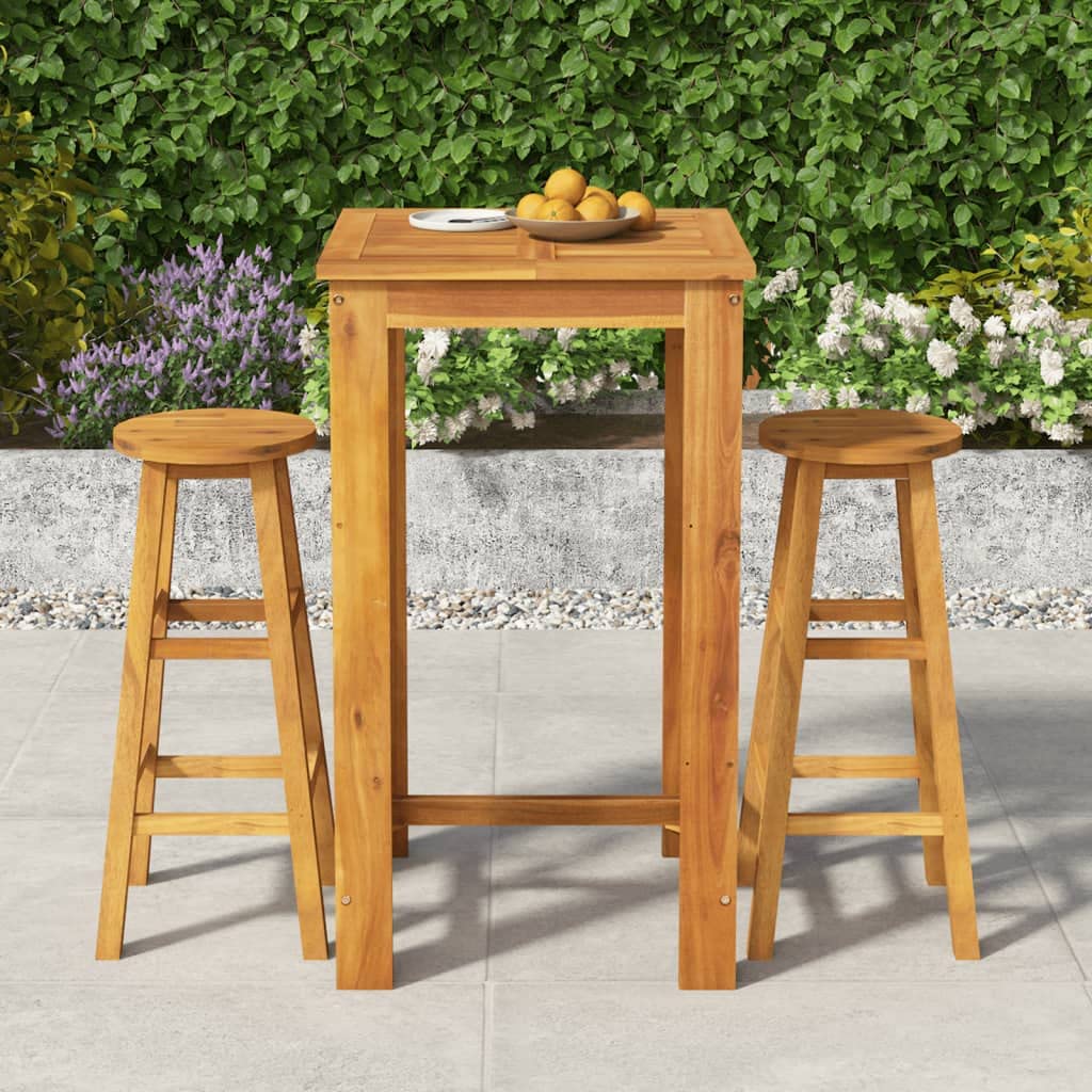vidaXL Patio Dining Set 3 Piece, Outdoor Hightop Table and Chairs, Counter Height Desk, Pub Table Set for Porch Backyard, Farmhouse, Solid Acacia Wood Brown