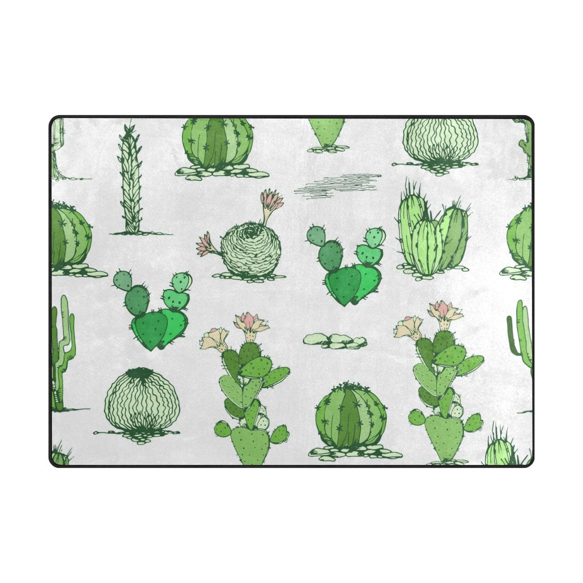 My Little Nest Area Rug Doodle Cactus Succulent Lightweight Non-Slip Soft Mat 4' X 5'3&quot;, Memory Sponge Indoor Outdoor Decor Carpet For Living Dining Room Bedroom Office Kitchen