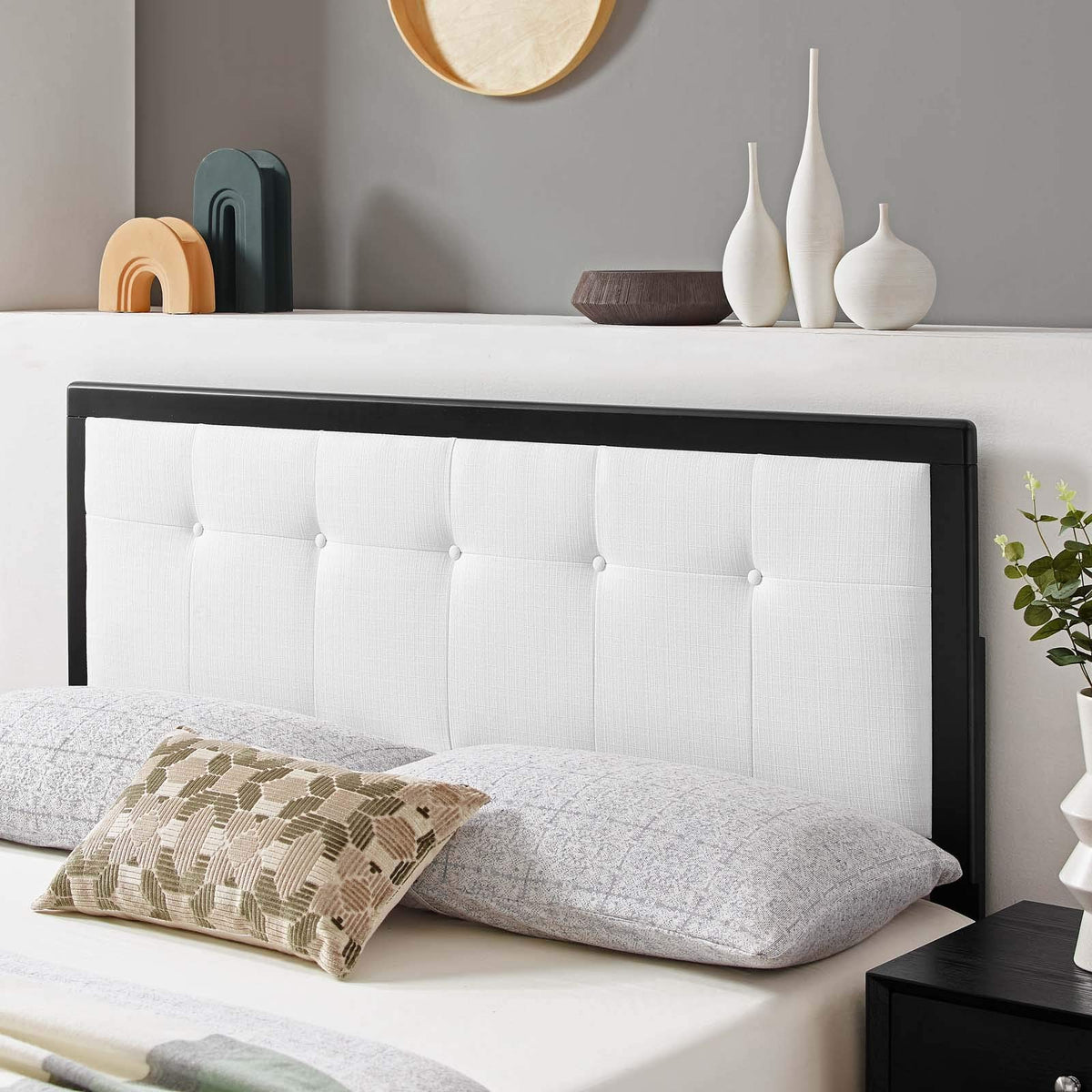 Modway Draper Tufted Queen Fabric And Wood Headboard In Black White