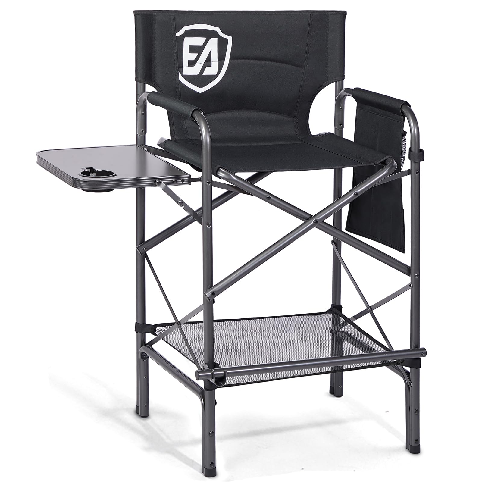 Ever Advanced 30.7' Seat Height Directors Chair For Makeup Artist With Side Table Easy Get In Out For Elderly Tall Camping Chair Supports 350Lbs Black
