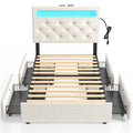Rolanstar Twin Bed Frame with 4 Storage Drawers and Charging Station,Twin Bed with Led Lights, 2 USB & 1 Type C, Adjustable Head
