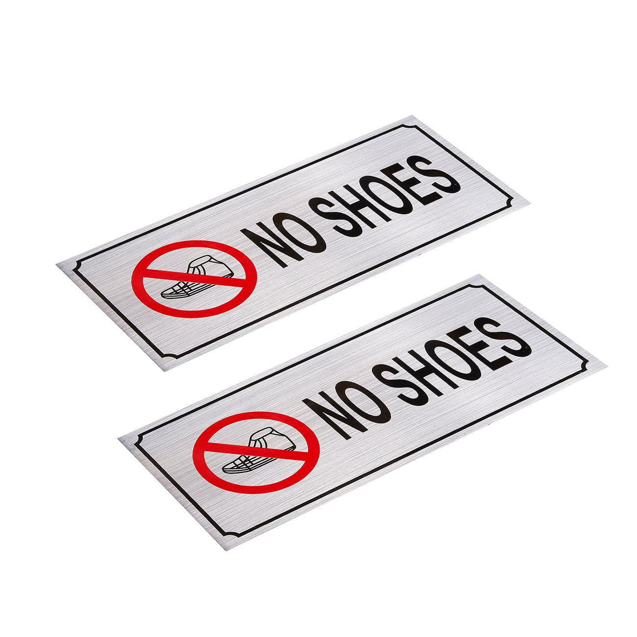 2-Pack No Shoes Signs - Remove Shoes Wall Plates, Self-Adhesive Aluminum Sign For Wall Or Door, Silver - 7.87 X 3.6 Inches