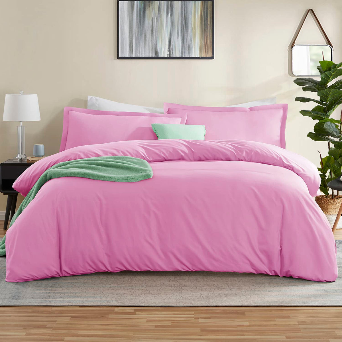 Nestl Light Pink Duvet Cover Queen Size - Soft Queen Duvet Cover Set, 3 Piece Double Brushed Queen Size Duvet Covers With Button