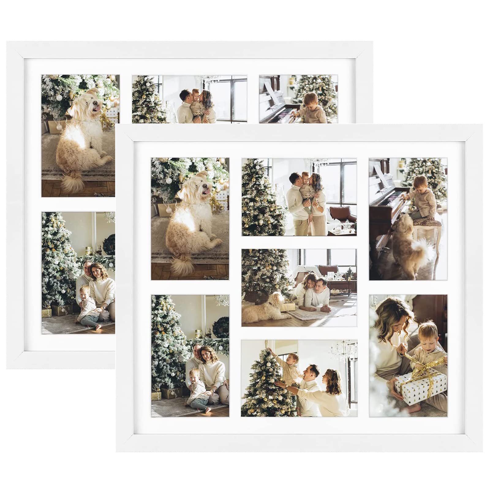Golden State Art, Set of 2, 13.7x15.7 Matted White Wood 7-Opening for 4x6 Collage Picture Frame