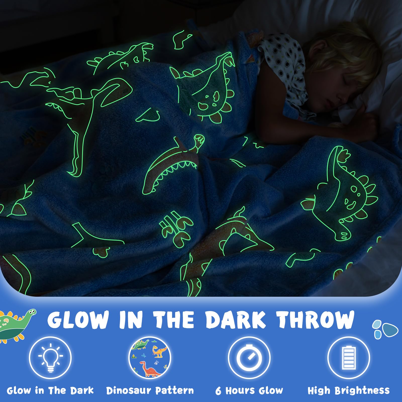 Inhand Glow In The Dark Blanket Dinosaur Gift Toys For Kids Boys Girls Fluffy Cozy Dinosaur Fleece Kids Blanket Birthday Christm
