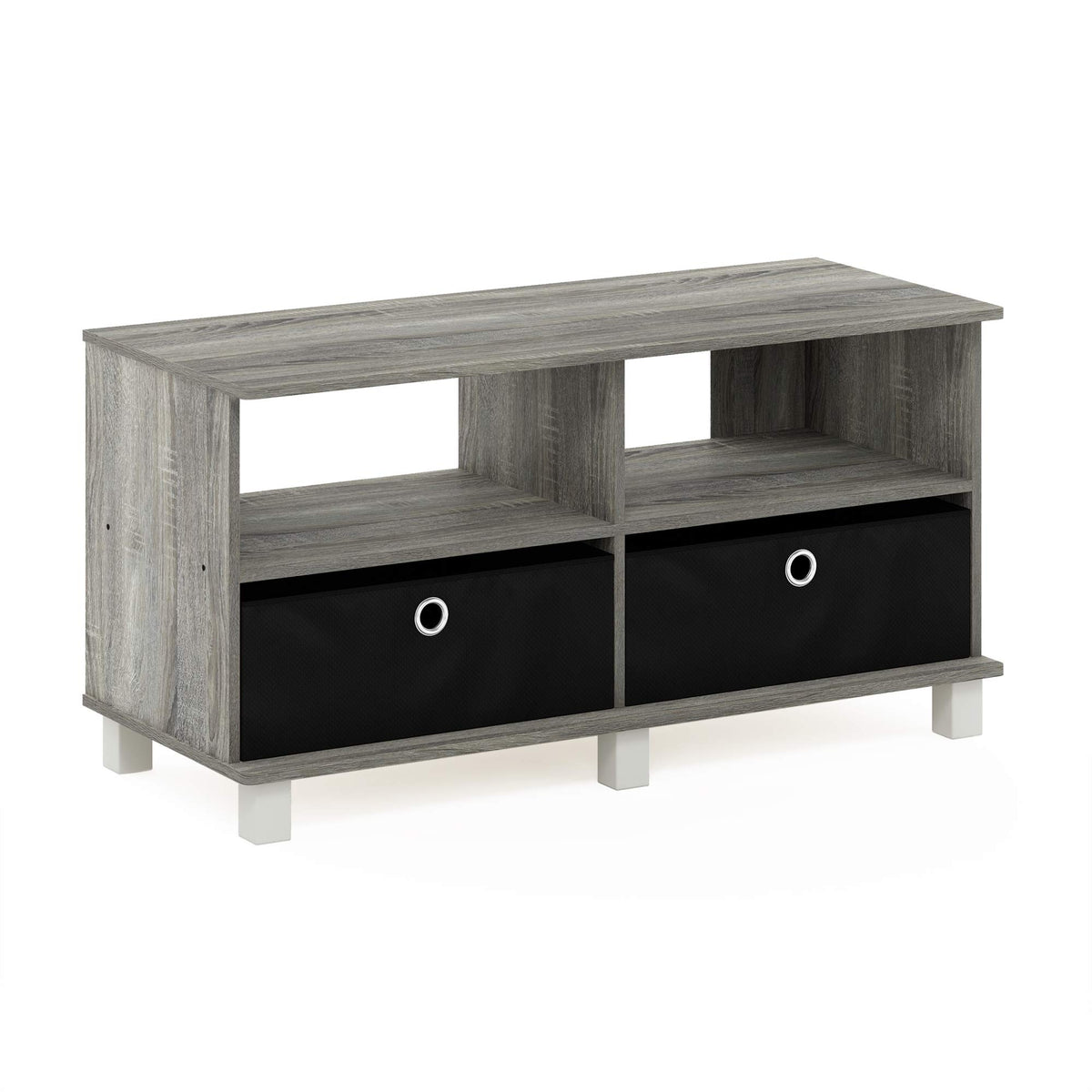 Furinno Andrey Entertainment Center With Bin Drawers, French Oak Grey/Black