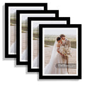 Hongkee 11x15 Picture Frame Set of 4, Made of Real Glass and Black Frame - Display Picture 10x14 with Mat or 11x15 Without Mat, 