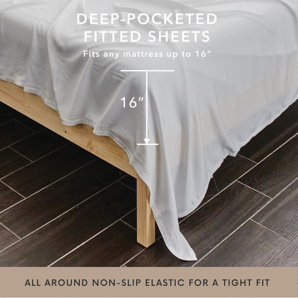 Bamboo Bay 4 Piece Queen Sheet Set - 100% Viscose Made From Bamboo Sheets Queen Size Bed Set - Ultra Soft Cooling Sheets For Hot