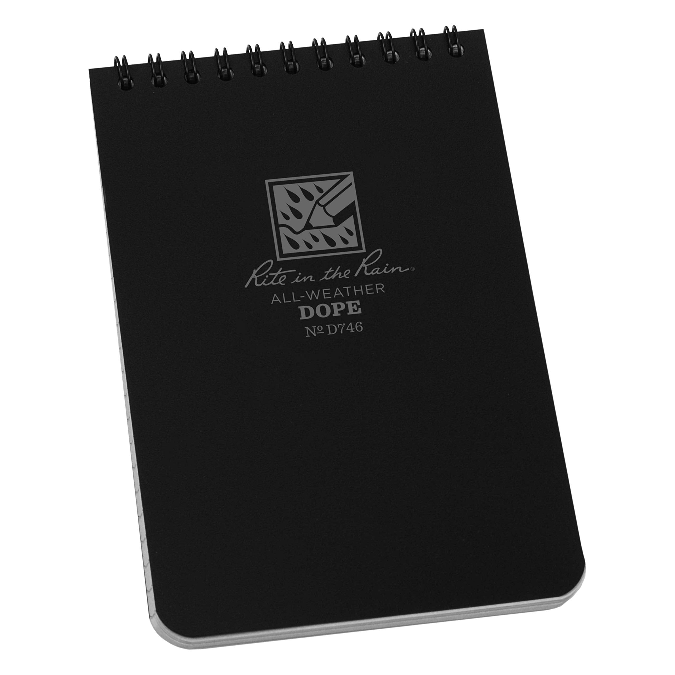 Rite In The Rain Weatherproof Top Spiral Dope Logbook, 4' X 6', Black Cover, Dope Pattern Front, Universal Pattern Back (No. D
