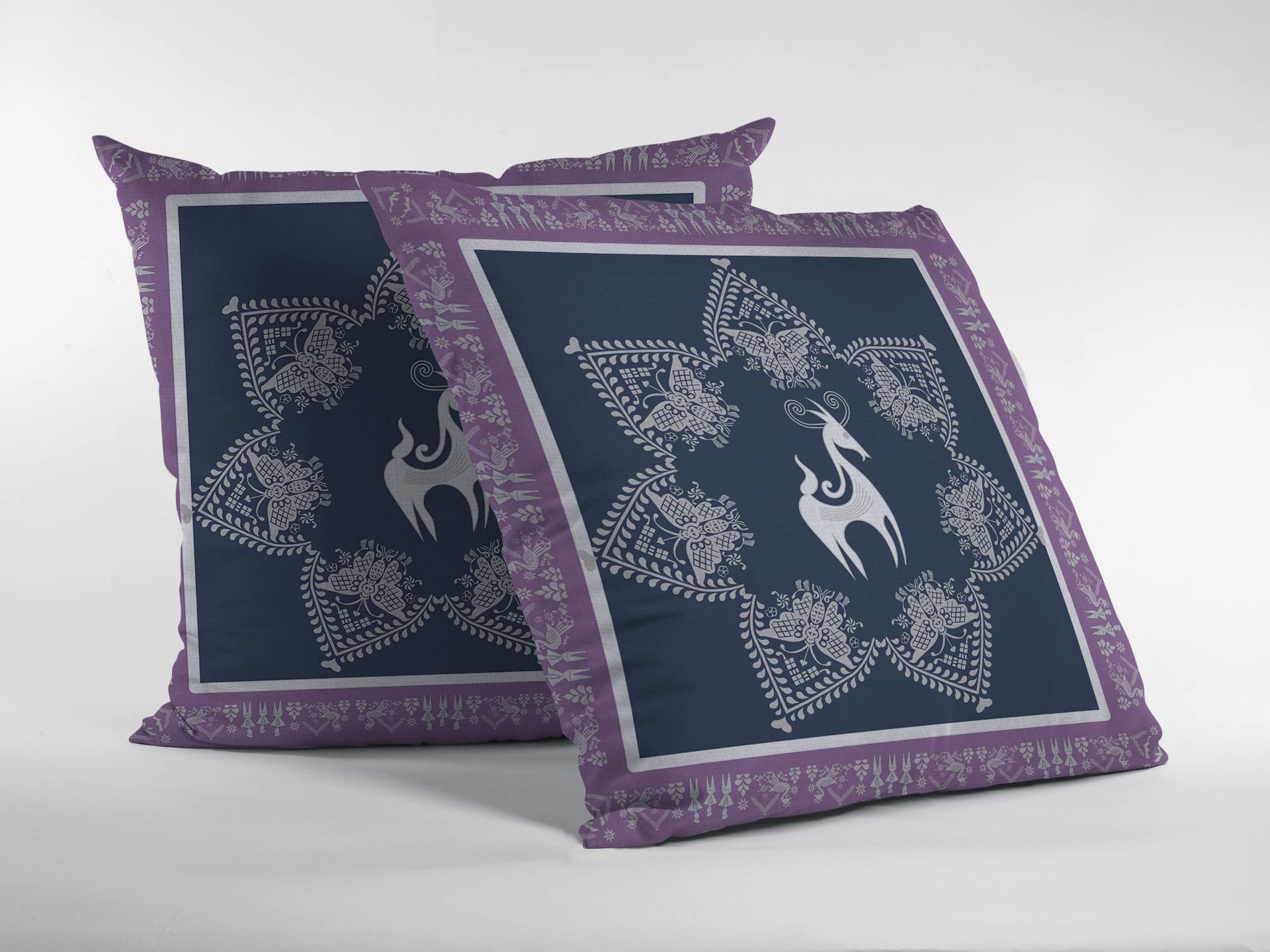 HomeRoots Blue On White Broadcloth 26â€ Navy Purple Horse Indoor Outdoor Throw Pillow