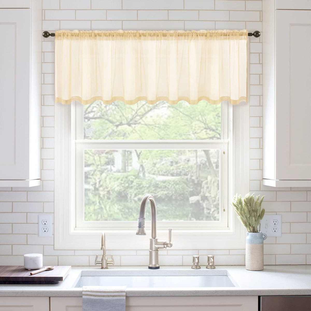 Miulee Window Valance Half Window Sheer Curtain Valance - Rod Pocket Voile Drape Extra Wide For Small Window Kitchen Cafe One Pa