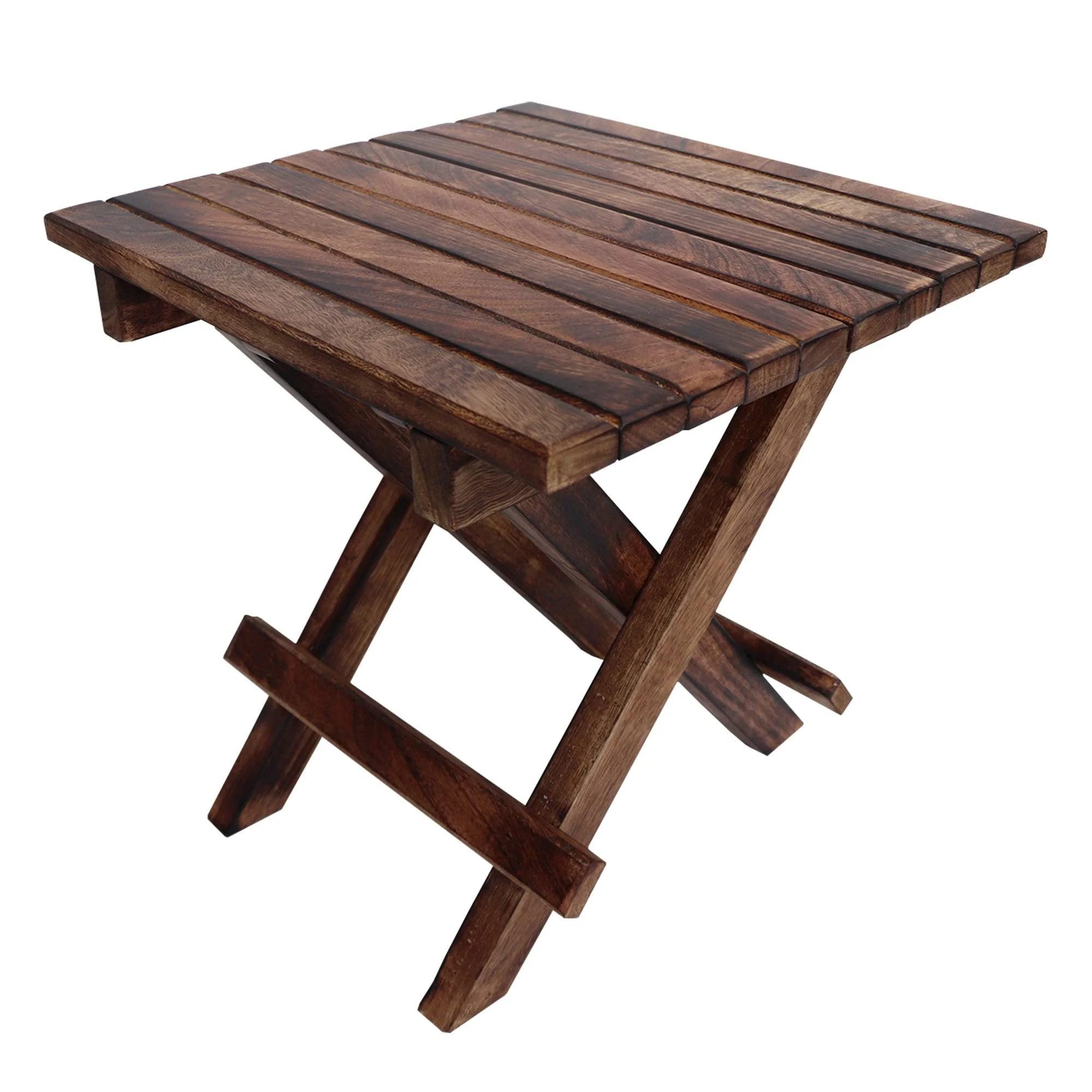 The Urban Port Plank Style Square Portable Mango Wood Picnic Chair with Cross Legs