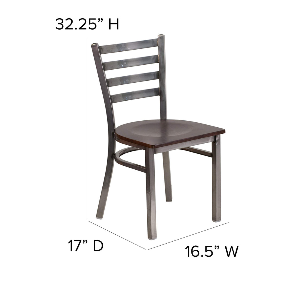 Flash Furniture Hercules Series Clear Coated Ladder Back Metal Restaurant Chair - Walnut Wood Seat
