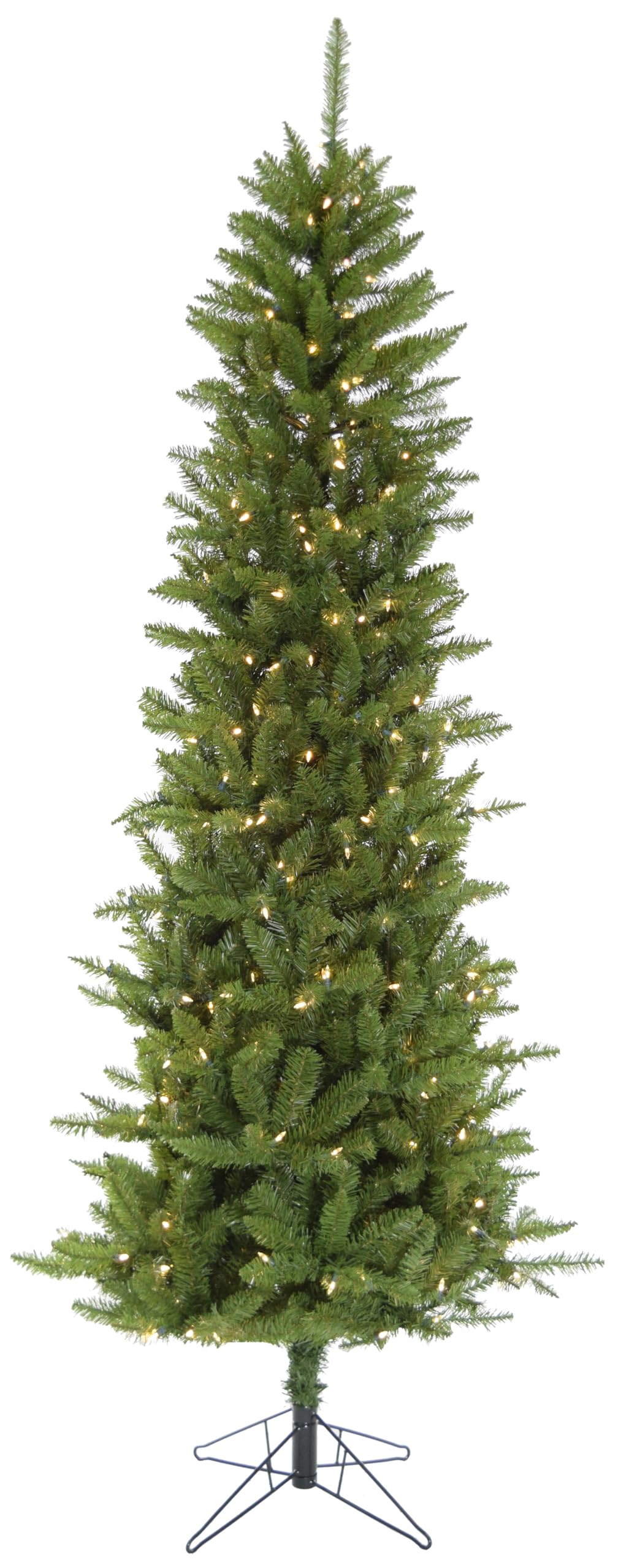 Christmas Time Green 7.5-Ft Pre Lit Winter Wonderland Slim Christmas Tree With Ez Connect Warm White Led Lights And Metal Stand