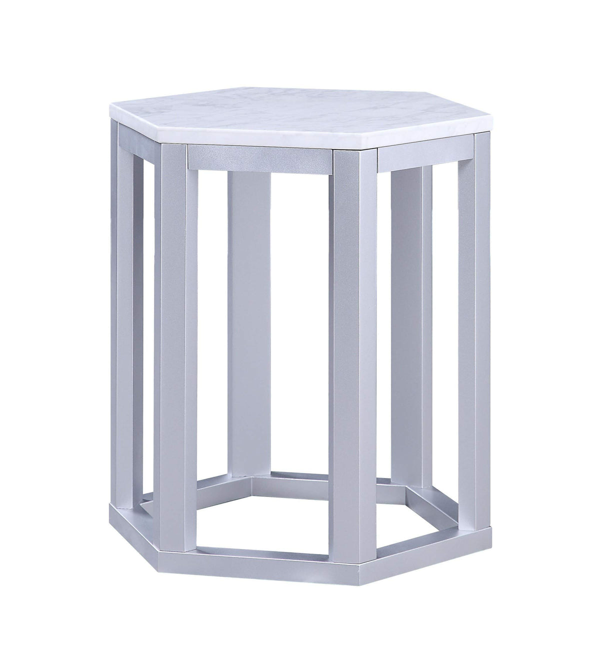 HomeRoots Marble, Wood • Engineered Wood 2Pc Pk End Table, Marble & Silver