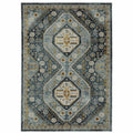 HomeRoots 508091 6 x 9 ft. Blue Gold Ivory & Navy Oriental Power Loom Stain Resistant Rectangle Area Rug with Fringe