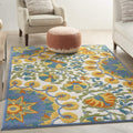 HomeRoots 4' Round Ivory and Blue Round Floral Indoor Outdoor Area Rug