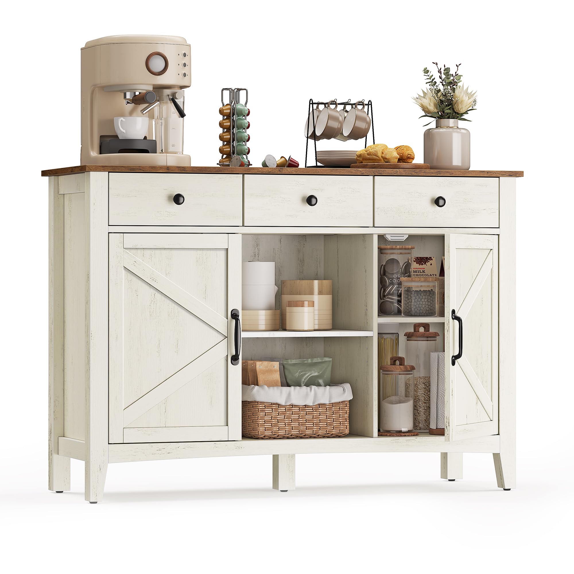 VASAGLE LIRY Collection - Buffet Cabinet, Coffee Bar Cabinet with 3 Drawers, Adjustable Shelves, Sideboard Storage with Cable Ho