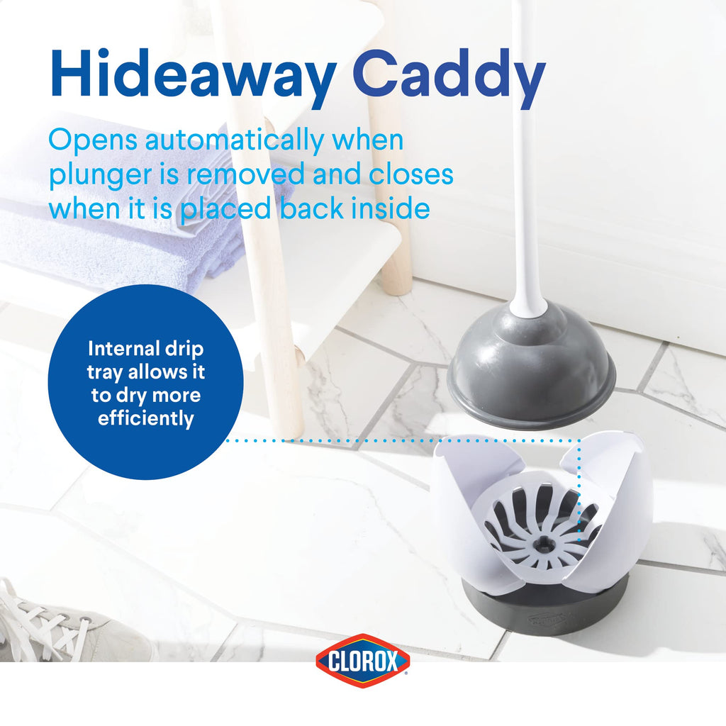 Clorox Toilet Plunger With Hideaway Caddy, Set Of 2 - Toilet Plunger For Bathroom, Bathroom Organizer & Storage, Toilet Unclogge