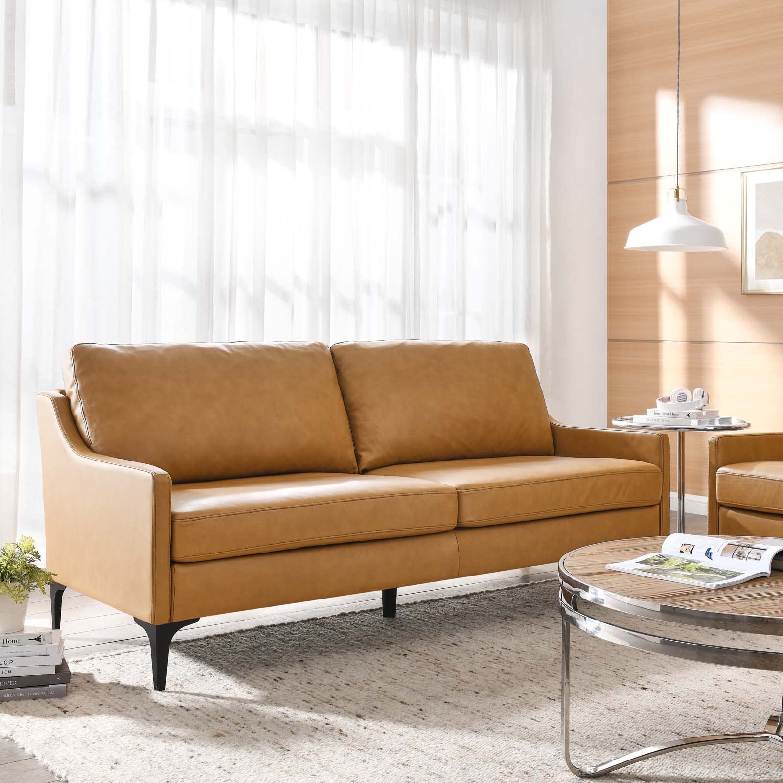 Modway EEI-6018-TAN Corland Leather Sofa, Tan