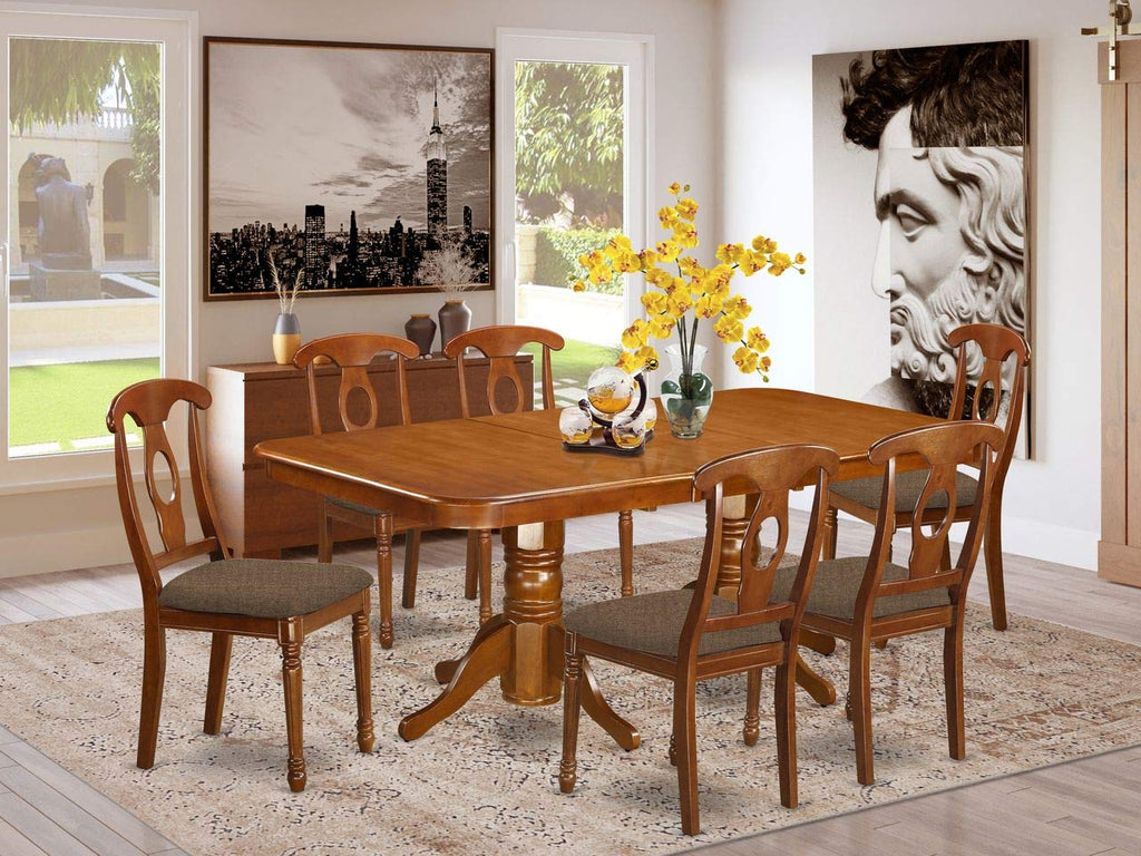 East West Furniture NANA7-SBR-C Napoleon 7 Piece Dining Room Furniture Set Consist of a Rectangle Kitchen Table with Butterfly Leaf and 6 Linen Fabric Upholstered Chairs, 40x78 Inch