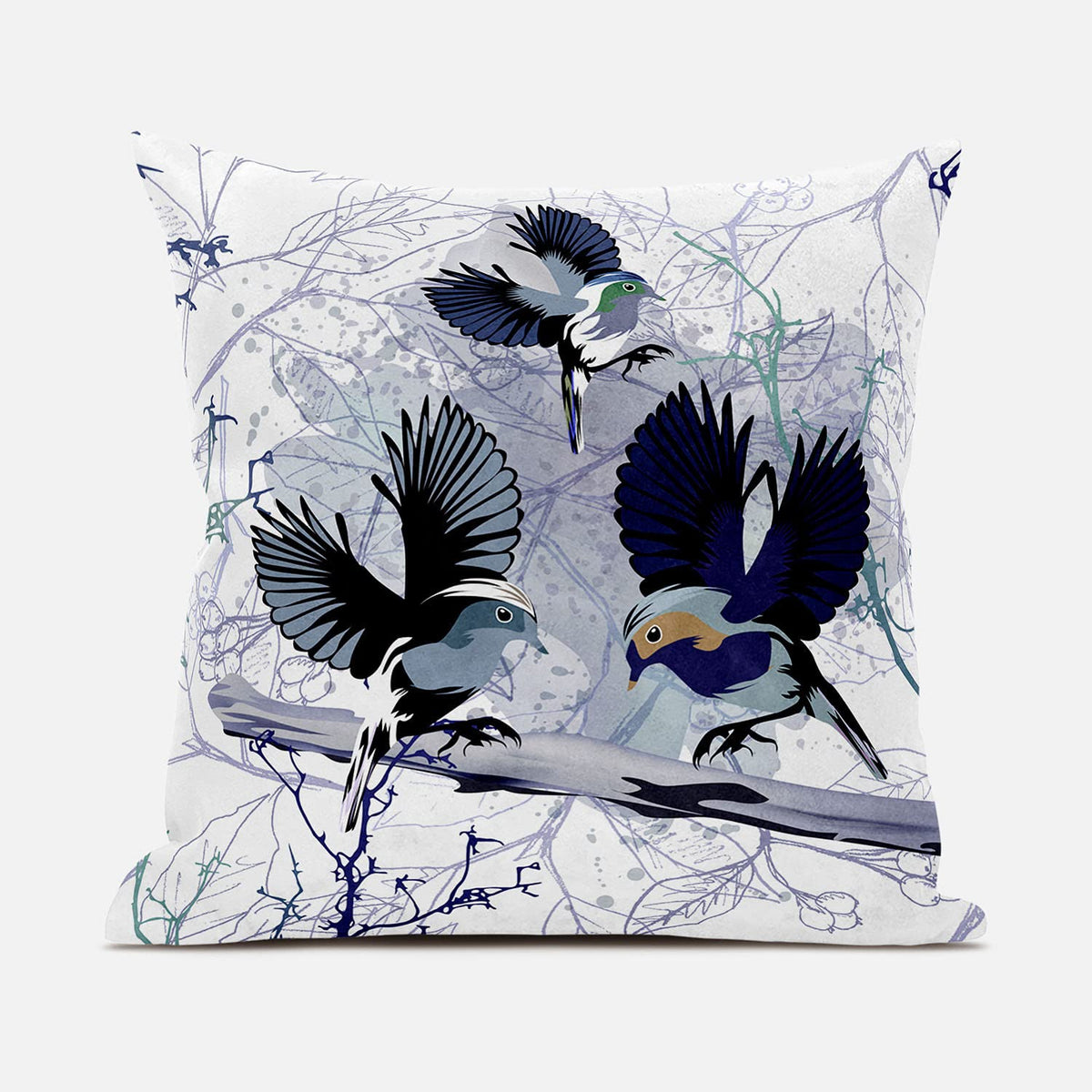 HomeRoots 18x18 Black White Bird Blown Seam Broadcloth Animal Print Throw Pillow