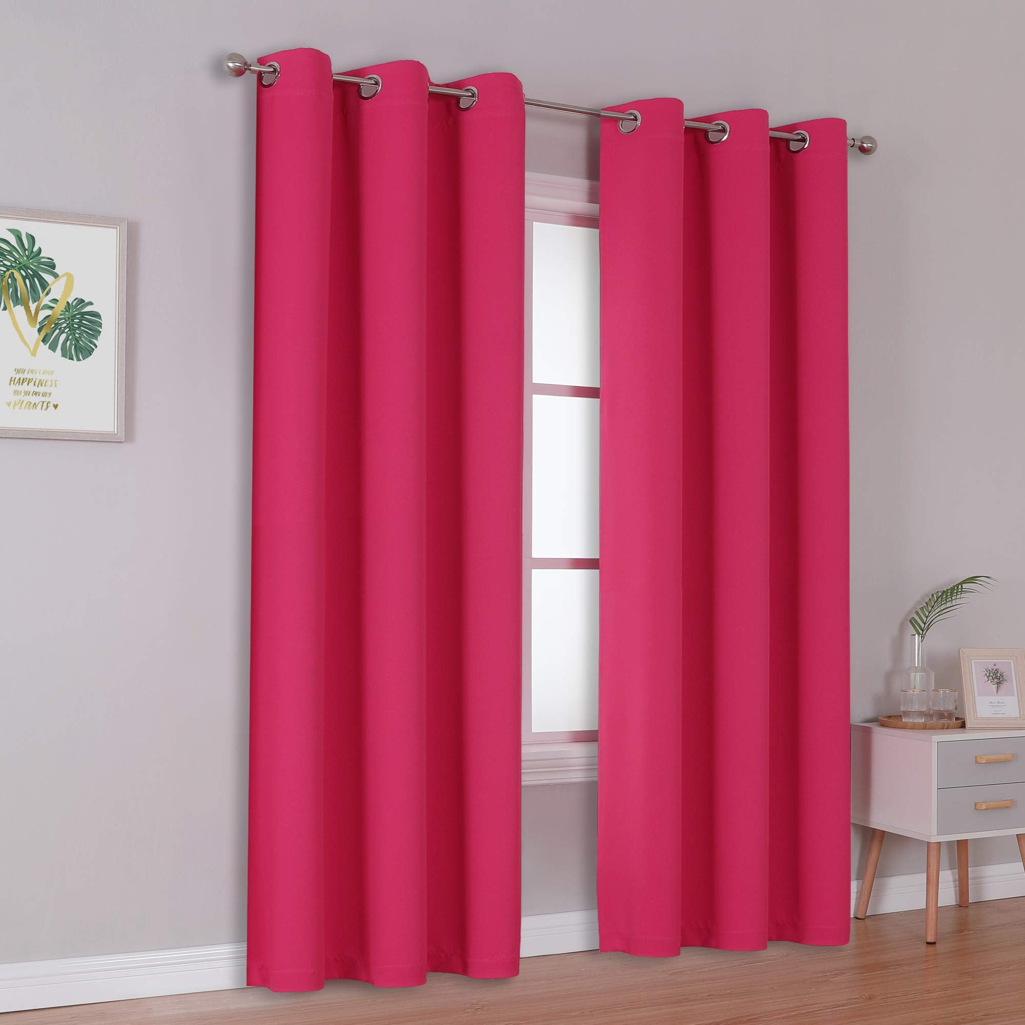 Dualife 84 Inch Fuschia Hot Pink Curtain Panels For Girls Bedroom- Room Darkening Grommet Thermal Insulated Drapes For Living Ro