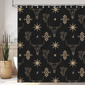 Emwnodti Western Cow Skull Shower Curtain, Black Gold West Shower Curtain Set Cactus Cow Skull Farmhouse Bath Curtain, Polyester