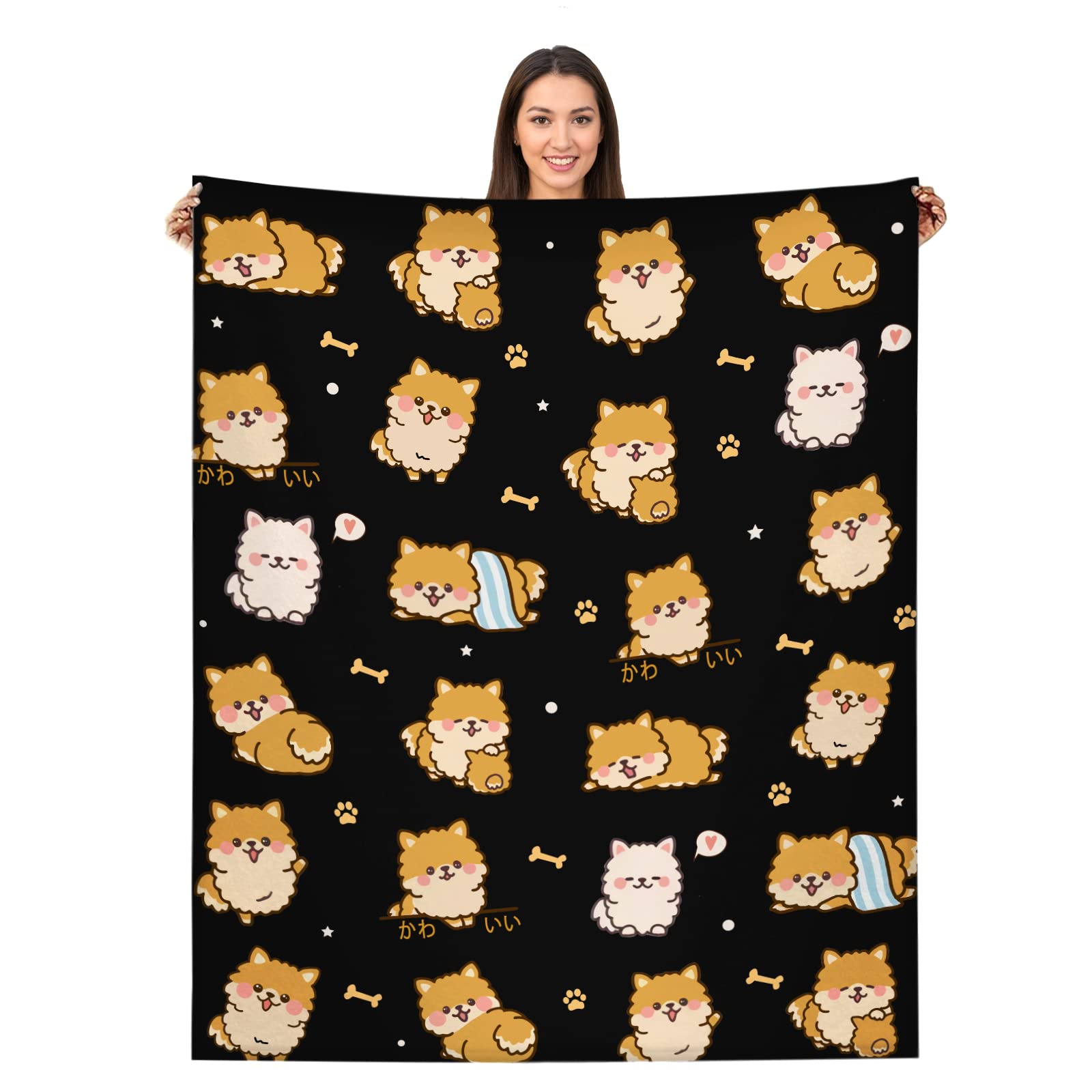 Nahjiiem Pomeranian Throw Blanket Cute Puppy Blanket Animal Pet Couch Throw Pomeranian Gifts For Pomeranian Lovers 50'  60'
