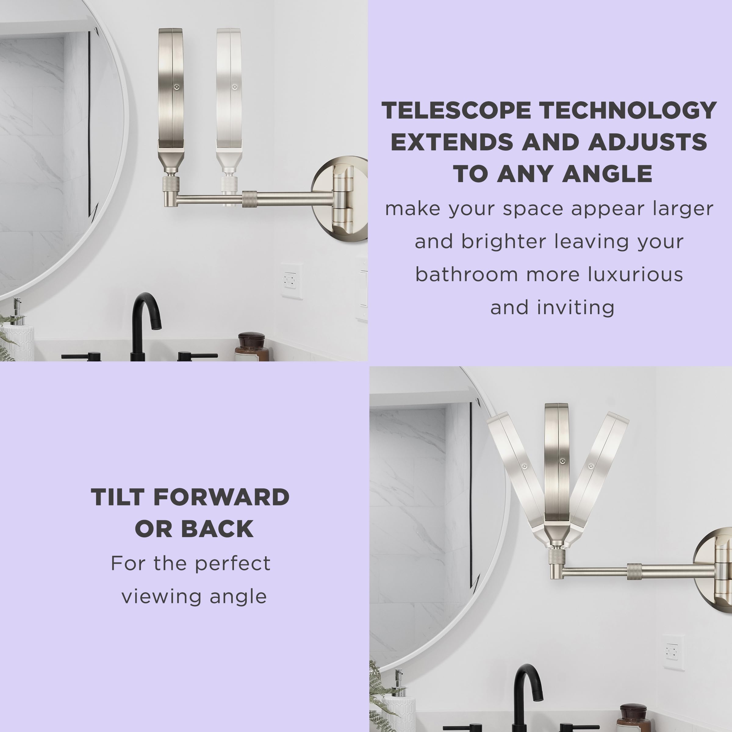 Conair Lighted Makeup Mirror, Wall Mount Bathroom Mirror, Led Vanity Mirror, 1X/5X/10X Magnifying Mirror, Rechargeable In Satin