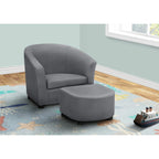 Monarch Specialties 2-Piece Set Children's Barrel Design Armchair with Ottoman-Upholstered Toddler and Kids Juvenile Chair, Grey