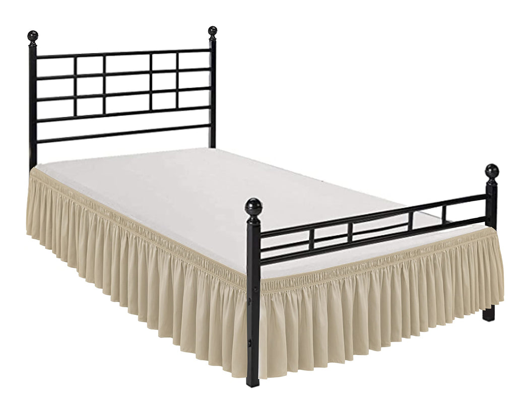 Biscaynebay Wrap Around Bed Skirts With Split Corners For Queen Beds 14' Drop, Light Camel Elastic Dust Ruffles Easy Fit Wrinkle & Fade Resistant Silky Luxurious Fabric Solid Machine Washable