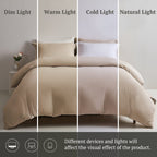 Mildly Super Soft Duvet Cover - 100% Washed Microfiber Light Khaki Comforter Cover Set 3 Pieces With Zipper Closure & Corner Tie