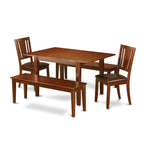 East West Furniture MLDU5D-MAH-LC 5 Piece Dining Room Set Includes a Rectangle Kitchen Table with Butterfly Leaf and 2 Faux Leather Dining Chairs with 2 Benches, 36x54 Inch, Mahogany