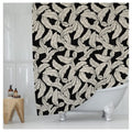 Worthwhile Goods Black And Cream Banana Leaf Print Shower Curtain - Tropical Botanical - Neutral Pattern - Minimalist Fabric Sho