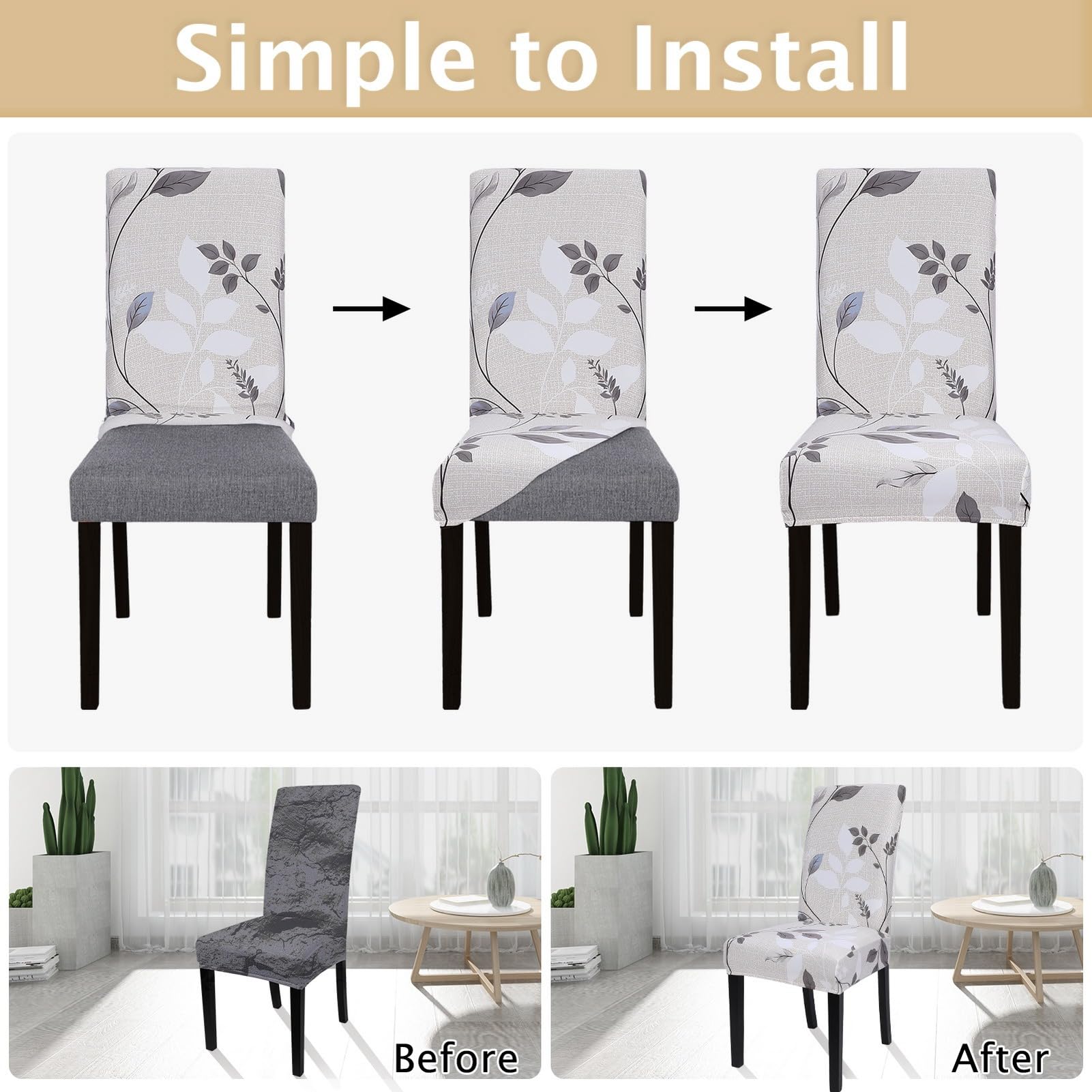 Searchi Printed Dining Room Chair Covers Set Of 4, Stretch Kitchen Chair Covers Washable Parsons Chair Slipcover Removable Dining Chair Protectors For Hotel,Ceremony(Floral Pattern3)
