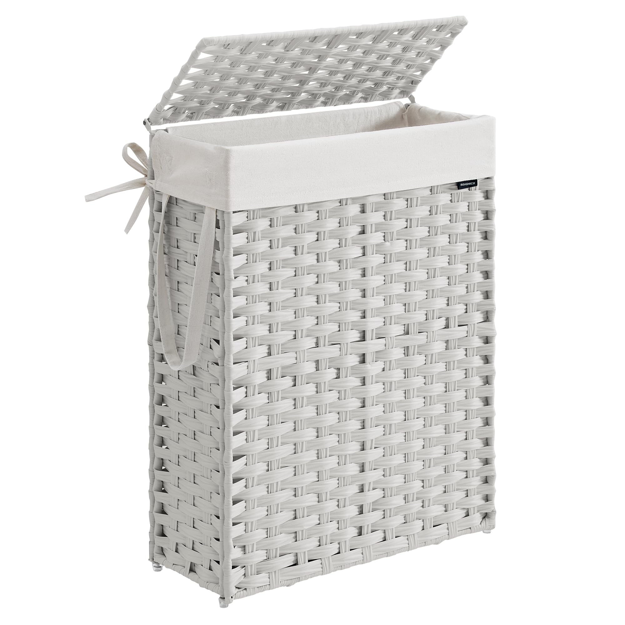 SONGMICS Slim Laundry Hamper with Lid, 14.5 Gallon (55L) Rattan Clothes Laundry Basket with Lid and Handles, Foldable, Removable